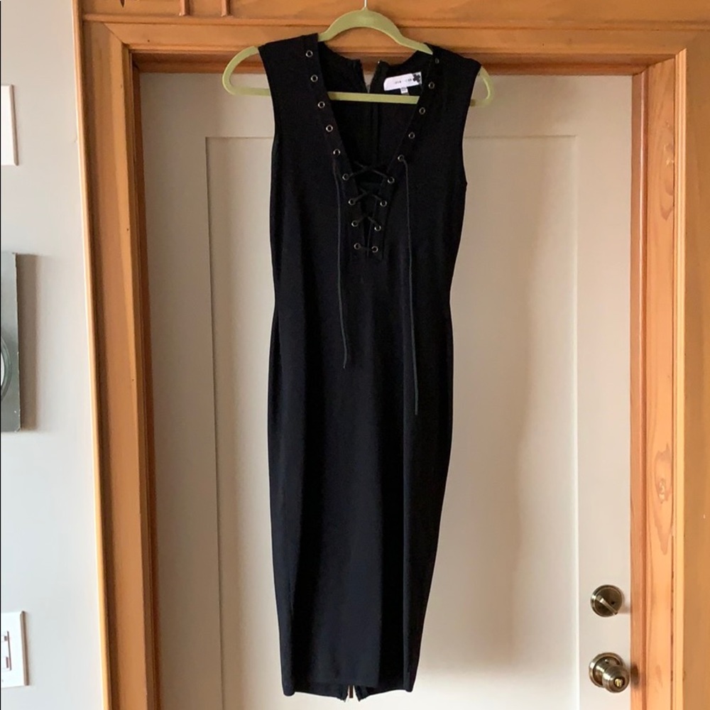 Sexy tie front body on black dress.